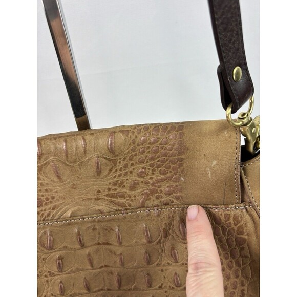 Brahmin Sonny Shoulder Crossbody Flap Bag Tan Croc Embossed Nubuck Leather - Picture 6 of 16